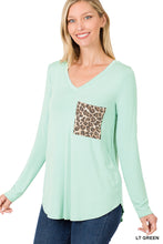 Load image into Gallery viewer, LONG SLEEVE V-NECK LEOPARD POCKET TOP - Unique Inspirations by Tracy and Anna