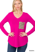 Load image into Gallery viewer, LONG SLEEVE V-NECK LEOPARD POCKET TOP - Unique Inspirations by Tracy and Anna