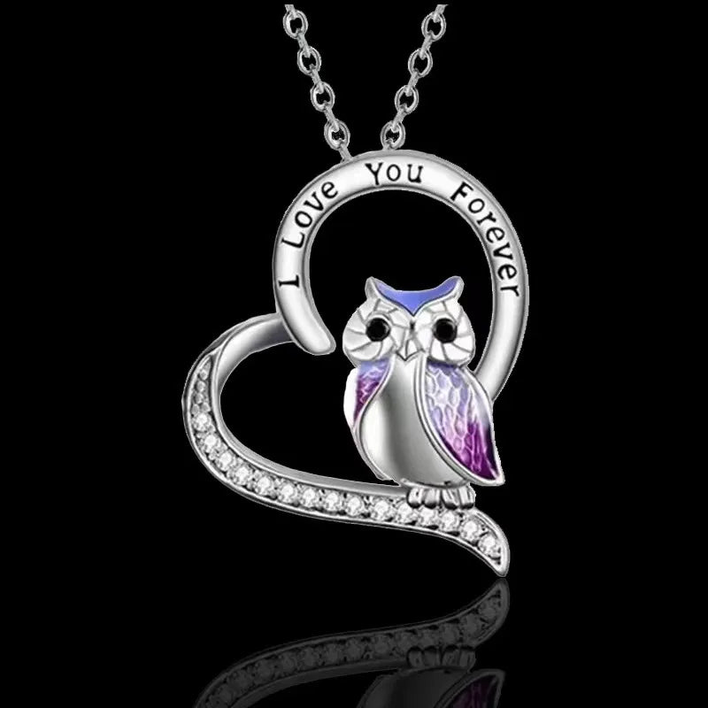 I Love You Foreveer Heart & Owl Necklace