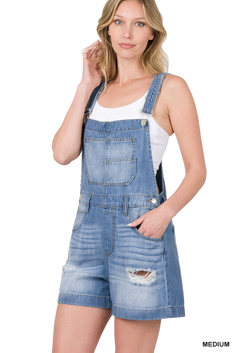 DISTRESSED DENIM SHORT OVERALLS - Unique Inspirations by Tracy and Anna