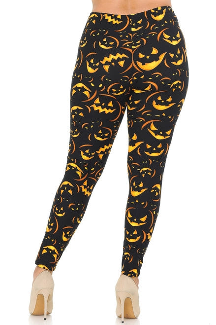 BUTTERY SOFT EVIL HALLOWEEN PUMPKINS LEGGINGS - 3X-5X - Unique Inspirations by Tracy and Anna