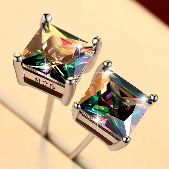 4MM S925 STERLING SQUARE CUT MYSTIC EARRINGS - Unique Inspirations by Tracy and Anna