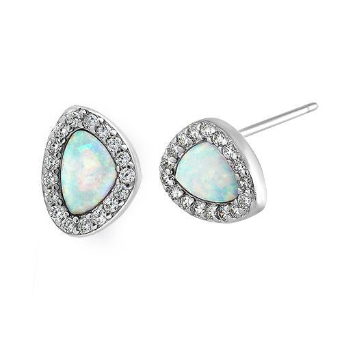 Sterling Silver Mother of Pearl & Clear CZ Offset Stud Earrings