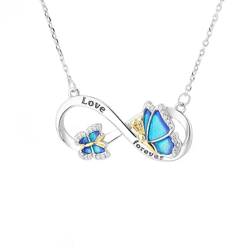 Dbl Butterfly Love Forever Infinity Necklace