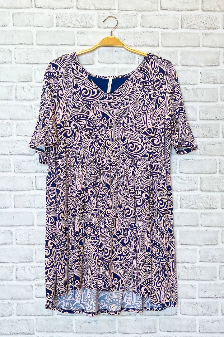 PINK & NAVY DESIGN PRINT DRESS - Unique Inspirations by Tracy and Anna