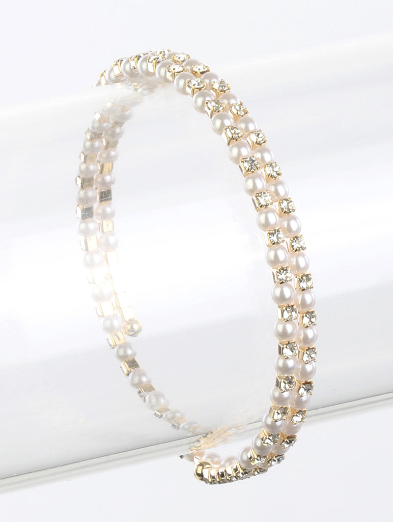 Pearl and Rhinestone Memory Wire Bracelet - Unique Inspirations by Tracy and Anna