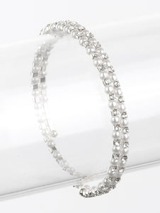 Pearl and Rhinestone Memory Wire Bracelet - Unique Inspirations by Tracy and Anna