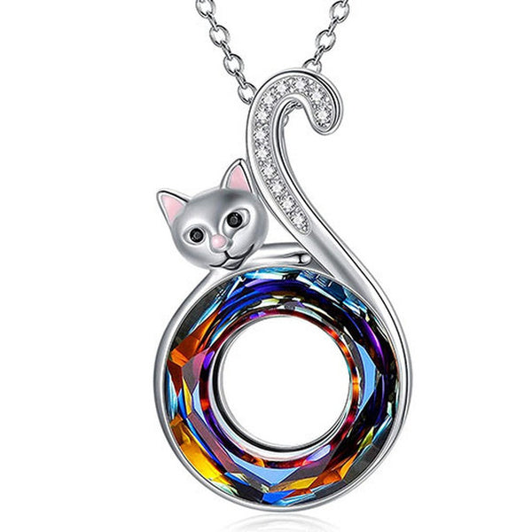 925 Sterling Silver Mystic Gemstone Cat Necklace - Unique Inspirations by Tracy and Anna