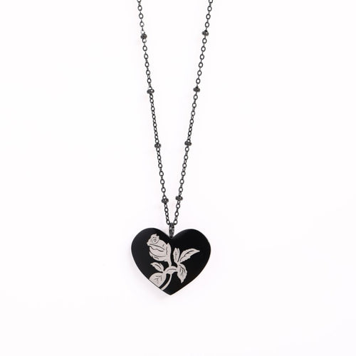 Black Heart Rose Flower Titanium Steel Necklace - Unique Inspirations by Tracy and Anna
