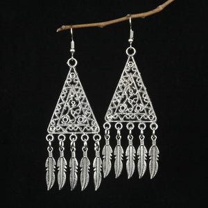 Triangle Feather Silver Earrings