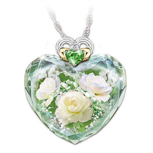 White Rose Heart Shaped Pendant Fashion Necklace - Unique Inspirations by Tracy and Anna