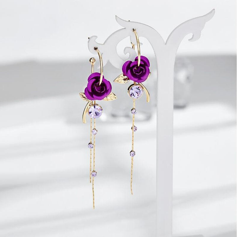 Purple Flower & Rhinestone Earrings - Unique Inspirations by Tracy and Anna