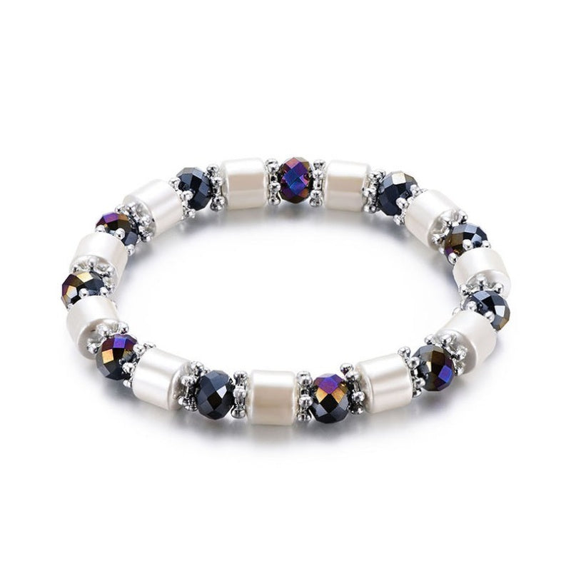 Fashion Haematite White Black Beaded Magnet Metal Bracelet - Unique Inspirations by Tracy and Anna