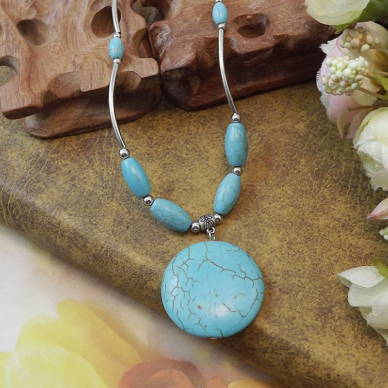Turquoise Disk Necklace - Unique Inspirations by Tracy and Anna