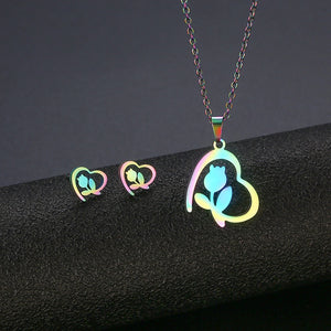 Oil Spill Heart and Star Necklace Sets - Unique Inspirations by Tracy and Anna