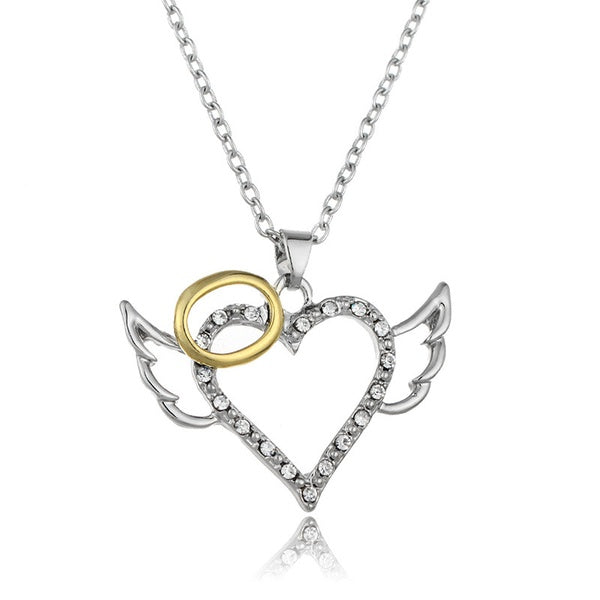 Twocolor Alloy Diamond Angel Wings Heart Pendant Necklace - Unique Inspirations by Tracy and Anna