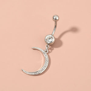Moon Diamond Studded Belly Button Ring Stainless Steel - Unique Inspirations by Tracy and Anna