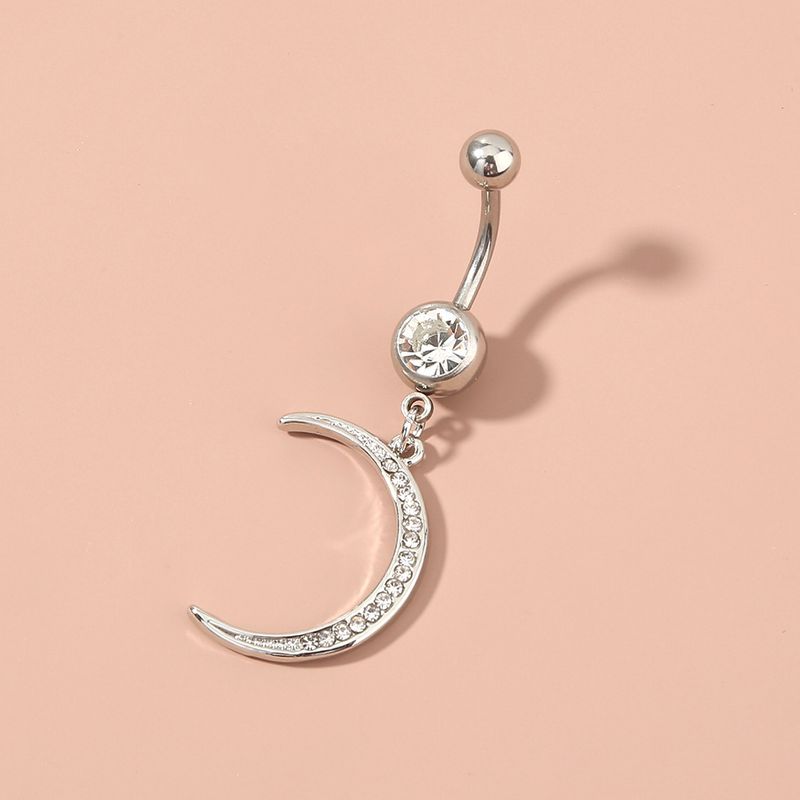 Moon Diamond Studded Belly Button Ring Stainless Steel - Unique Inspirations by Tracy and Anna