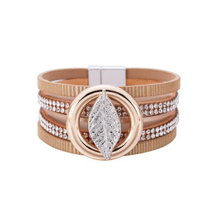 Bohemian Multilayer Hot Rhinestone Leaf Leather Bracelet - Unique Inspirations by Tracy and Anna