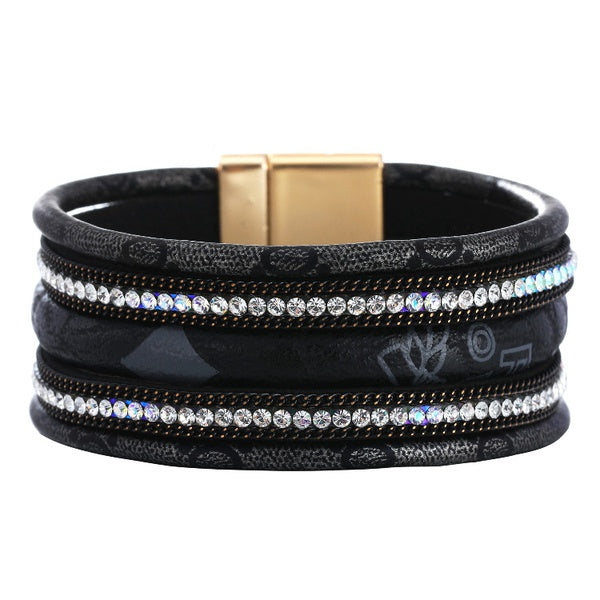 Magnetic Leather and Rhinestone Bracelet - Unique Inspirations by Tracy and Anna