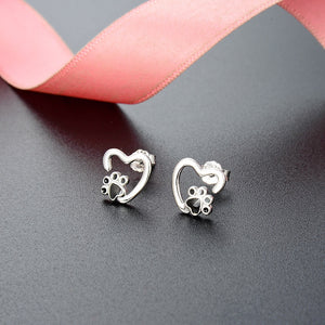 S925 Sterling Silver Heart and Paw Silver Post Earrings - Unique Inspirations by Tracy and Anna