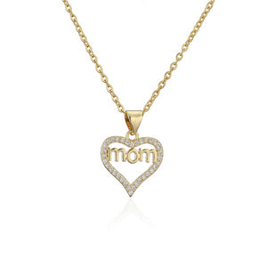 Heart Shaped Letter Mom Copper Inlaid Zircon Necklace - Unique Inspirations by Tracy and Anna
