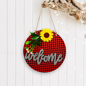Plaid Cloth Wooden Doorplate Christmas Decoration - Unique Inspirations by Tracy and Anna