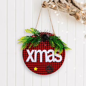 Plaid Cloth Wooden Doorplate Christmas Decoration - Unique Inspirations by Tracy and Anna