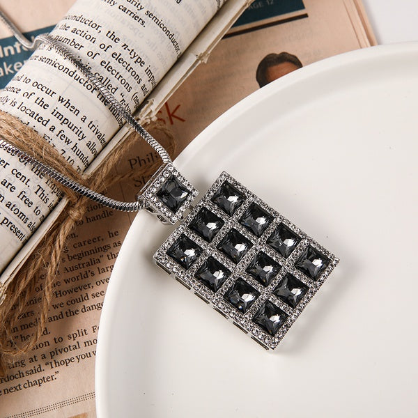 Long Square Black/White Rhinestone Necklace - Unique Inspirations by Tracy and Anna