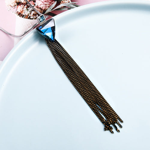 Blue Triangle Crystal Long Tassel Sweater - Unique Inspirations by Tracy and Anna