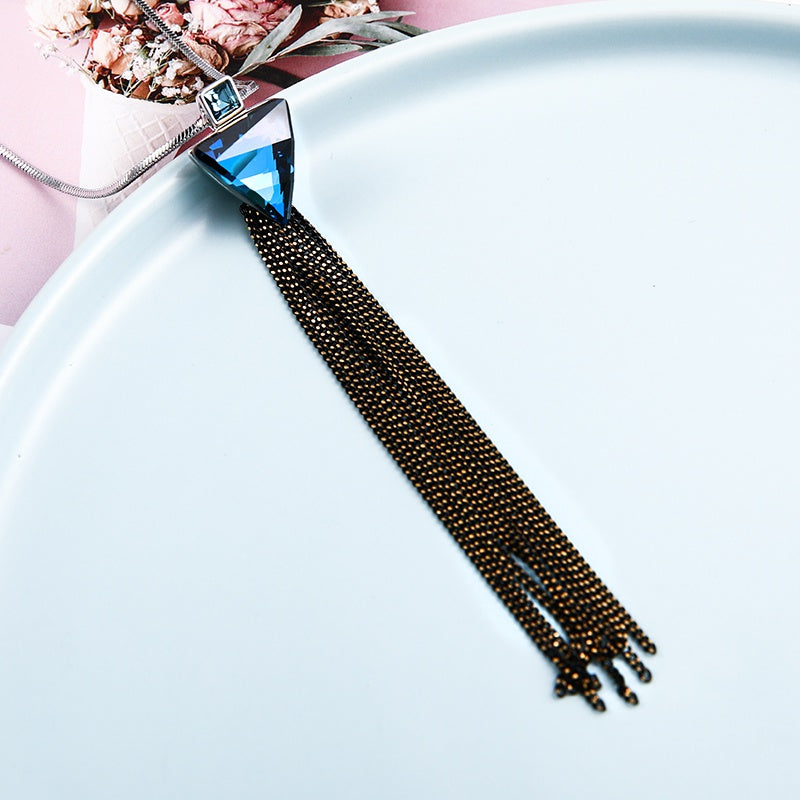 Blue Triangle Crystal Long Tassel Sweater - Unique Inspirations by Tracy and Anna