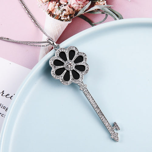 Classic Key Element Brass Micro Inlaid Rhinestone Sweater Necklace - Unique Inspirations by Tracy and Anna