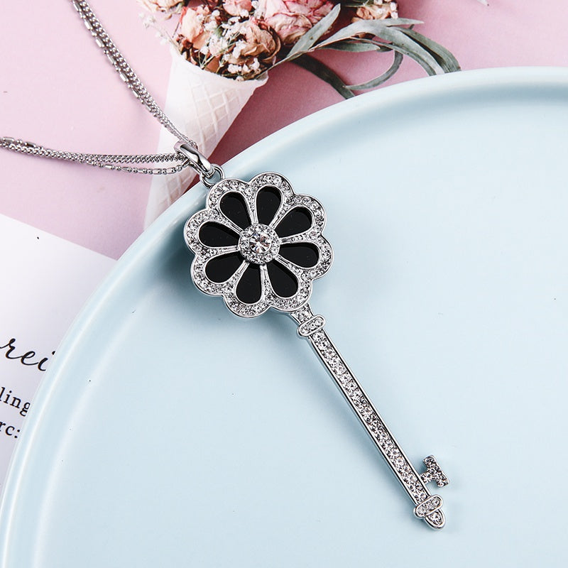 Classic Key Element Brass Micro Inlaid Rhinestone Sweater Necklace - Unique Inspirations by Tracy and Anna