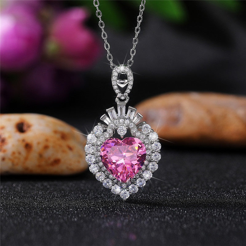 Pink Rhinestone Heart Framed in White Necklace - Unique Inspirations by Tracy and Anna