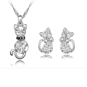 Rhinestone Cat Necklace & Earring Set - Unique Inspirations by Tracy and Anna