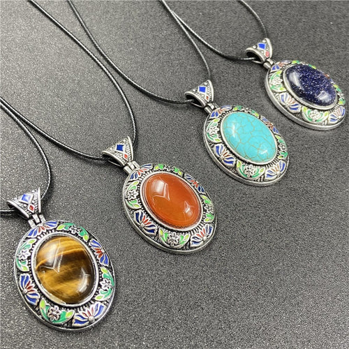 Ethnic Style Alloy Oval Cloisonne Multicolor Gemstone Necklace - Unique Inspirations by Tracy and Anna
