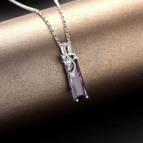 S925 Silver Plated Rectangular Amethyst Diamond Pendant - Unique Inspirations by Tracy and Anna
