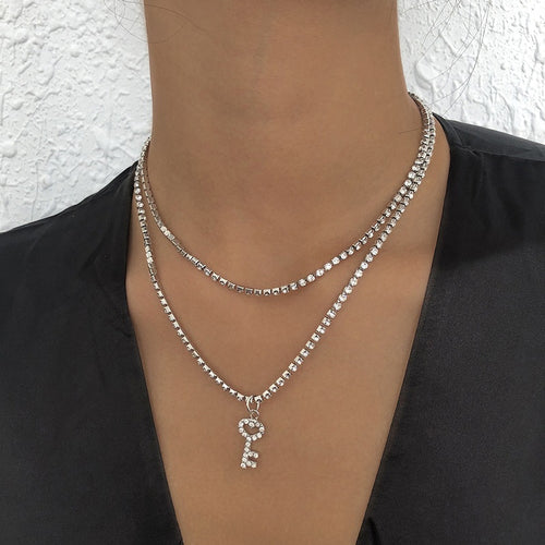 Double Layer Rhinestone Key Necklace - Unique Inspirations by Tracy and Anna
