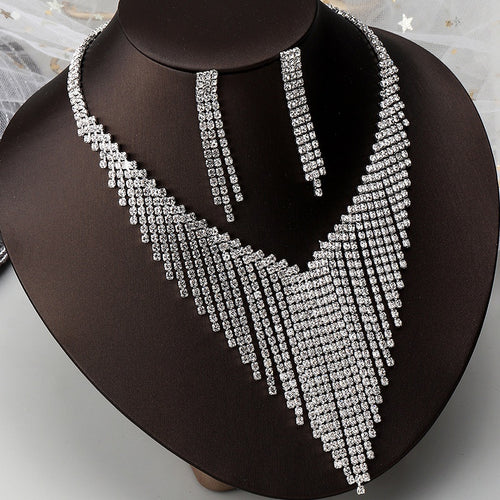 Fashion Bridal Wedding Rhinestone Necklace Earrings Set - Unique Inspirations by Tracy and Anna