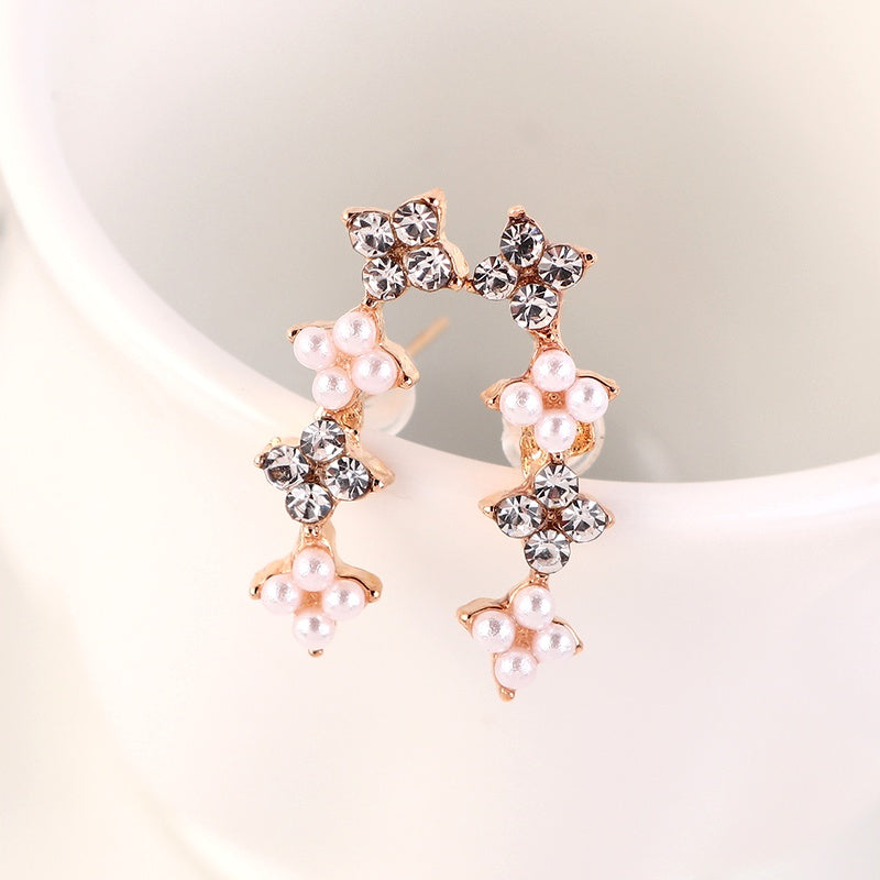 Small Fourleaf Rhinestone Pearl Earrings - Unique Inspirations by Tracy and Anna