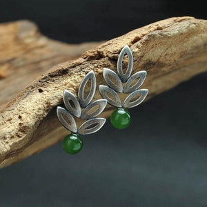 Leaf Earrings w/Green Bead - Unique Inspirations by Tracy and Anna