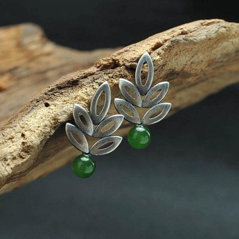 Leaf Earrings w/Green Bead - Unique Inspirations by Tracy and Anna