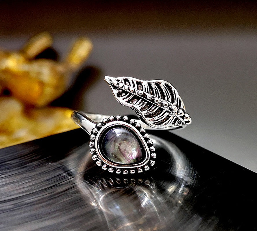 Leaf & Moonstone Adjustable Ring