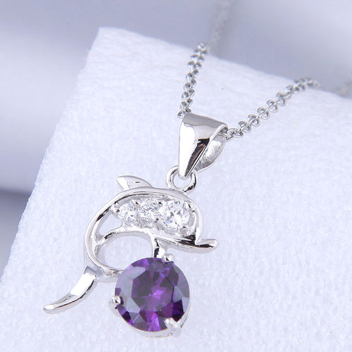 White and Purple Rhinestone Dolphin Necklace - Unique Inspirations by Tracy and Anna