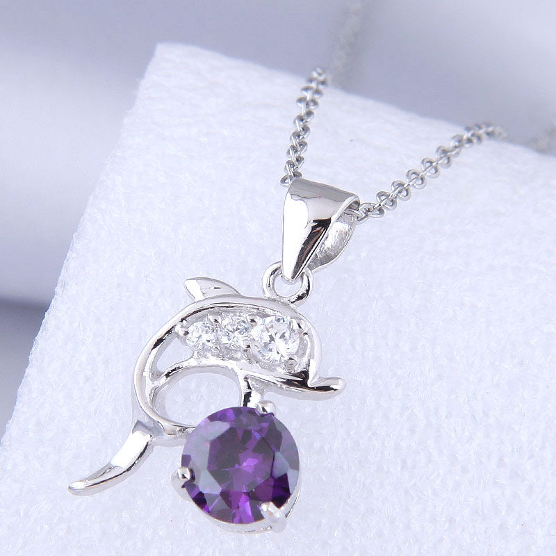 White and Purple Rhinestone Dolphin Necklace - Unique Inspirations by Tracy and Anna