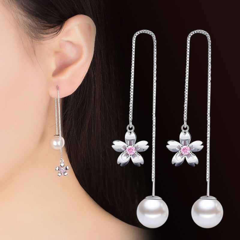 Pink Flower and Pearl Tassel Earring - Unique Inspirations by Tracy and Anna