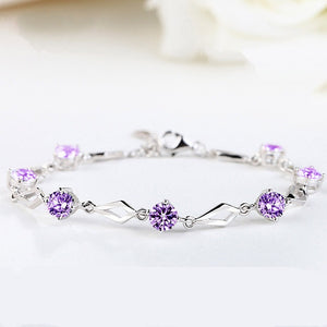 Silver Diamond Shaped and Purple Rhinestone Bracelet - Unique Inspirations by Tracy and Anna