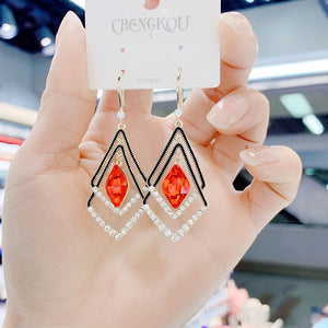 Red Crystal Double Diamond Geometric Earrings - Unique Inspirations by Tracy and Anna