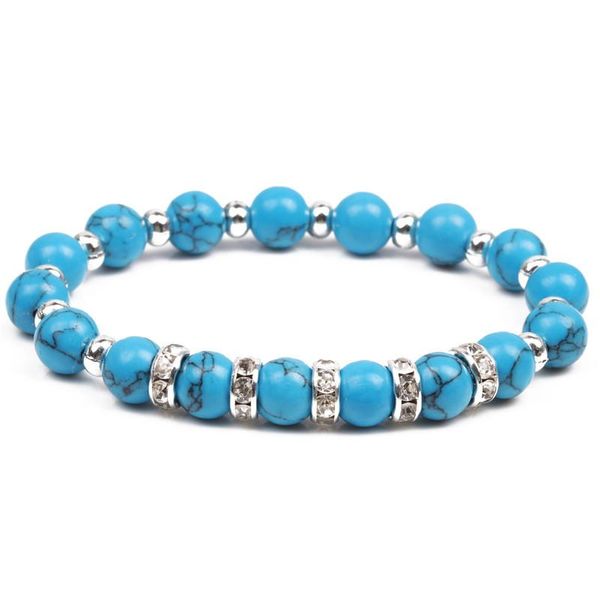 Turquoise & Silver Bead Stretch Bracelet - Unique Inspirations by Tracy and Anna