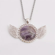 Load image into Gallery viewer, Angel Wing Pendant Turquoise Amethyst Rhinestone Necklace - Unique Inspirations by Tracy and Anna